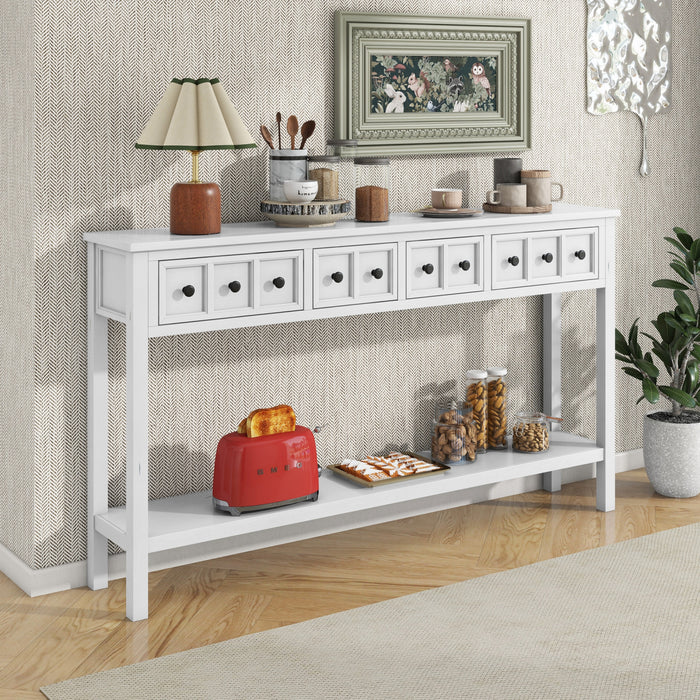 Table Console Michael En Bois Massif Pour Entree Avec Tiroirs De Rangement Et Etagere Inferieure - Blanc