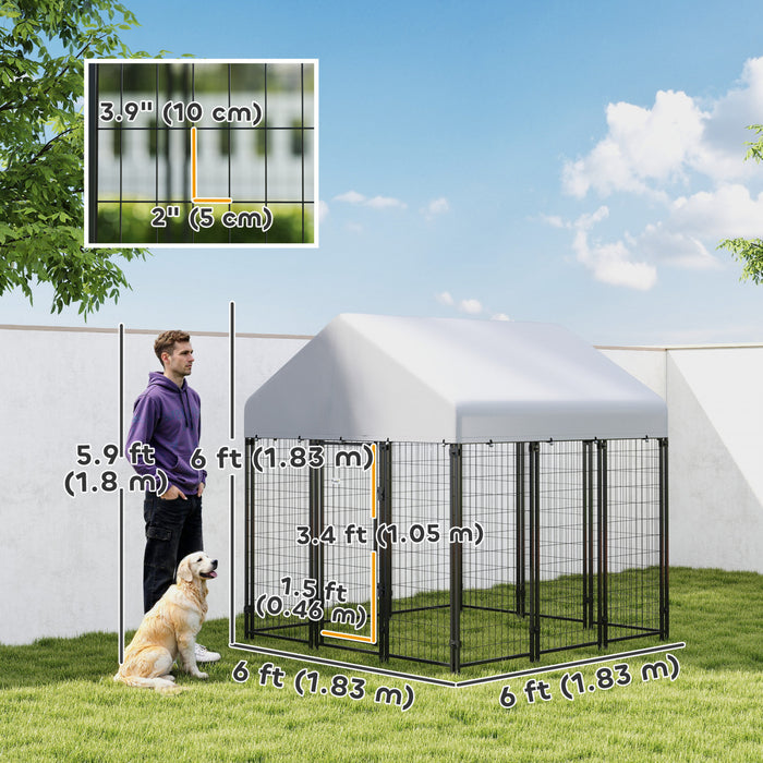Grand chenil exterieur pour chiens, cloture en acier, 1,83 x 1,83 x 1,83 m