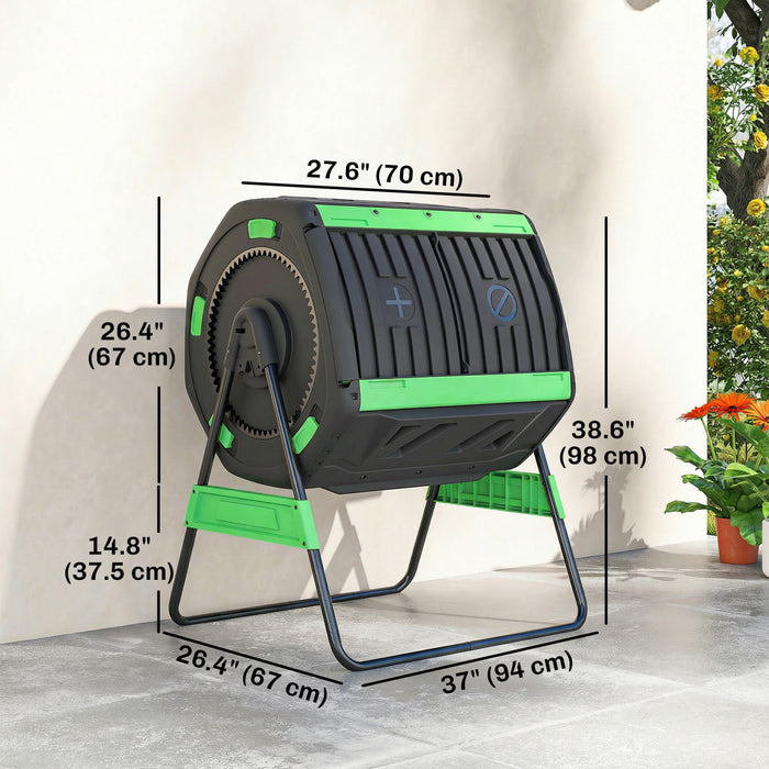 Outsunny Bac a compost exterieur, 200 L a double compartiment rotatif, vert
