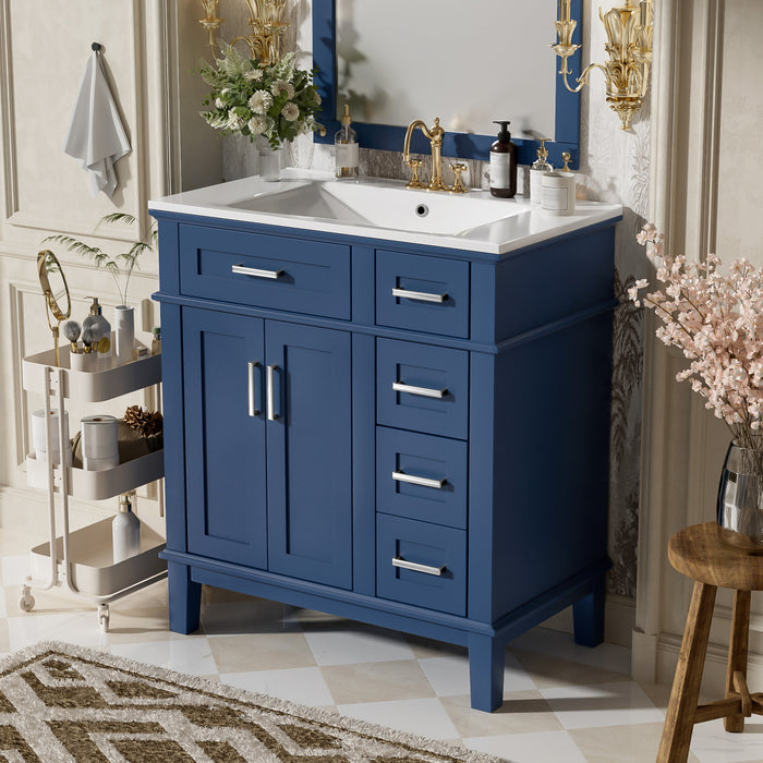 Savannah Meuble de salle de bain 30 pouces avec vasque en ceramique et armoire de rangement spacieux, Bleu marine