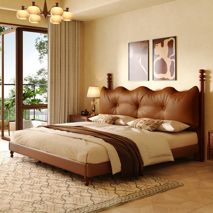 Cadre de lit plateforme en simili cuir Emma avec tete de lit, taille King, marron