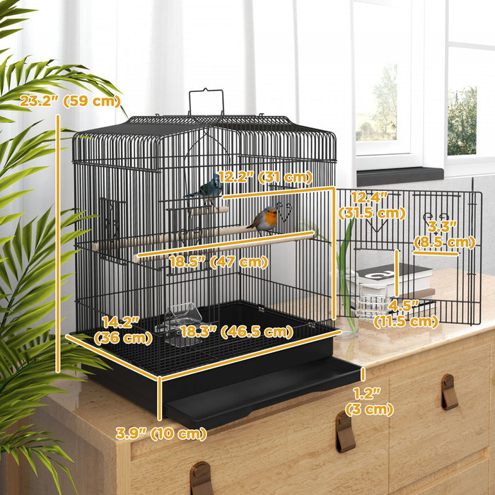 Cage A Oiseaux 23\" Avec Accessoires, Poignee, Plateau