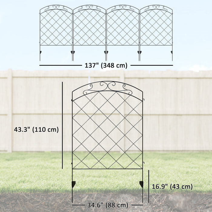 Outsunny Cloture de jardin 11,3', panneaux en acier, lot de 4, noir