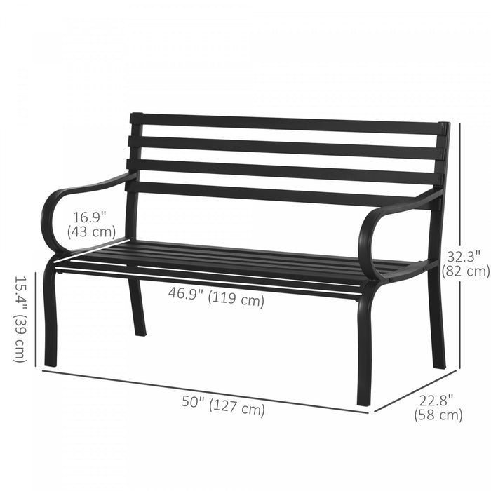 Outsunny Banc D'exterieur 2 Places, Banc De Jardin En Metal, Noir