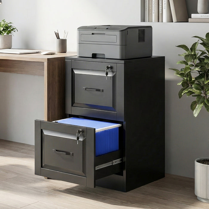 HOMCOM Classeur Vertical a 2 Tiroirs avec Serrure, Noir