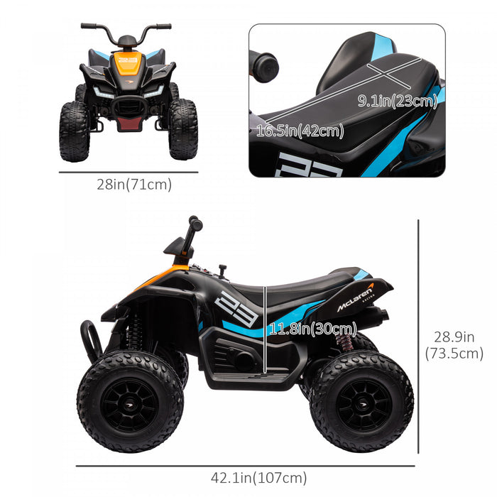 Aosom Quad Pour Enfant Mclaren Mcl 35 Sous Licence 12 V, Vehicule Electrique A 4 Roues Avec Demarrage Lent, Musique Mp3, Phares, Roues De Suspension, Garcons Et Filles Ages De 3 A 8 Ans – Noir