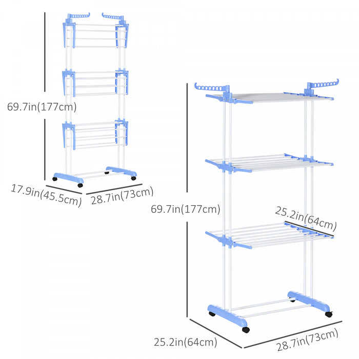Homcom Etendoir A Linge Pliable Avec 2 Ailes Laterales, 4 Roulettes