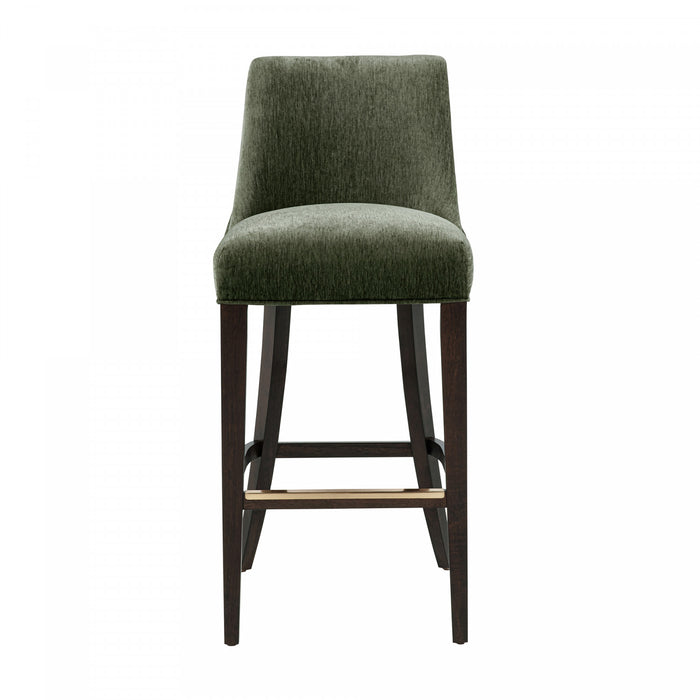 Tabouret de bar moderne Beever en bois avec revetement en chenille vert foret