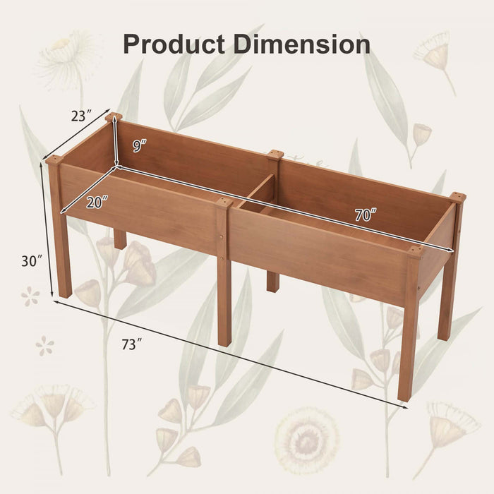 Costway Souleve Lit De Jardin Eleve Boite De Planteur De Bois D'sapin Avec 2 Grandes Zones De Plantation Marron