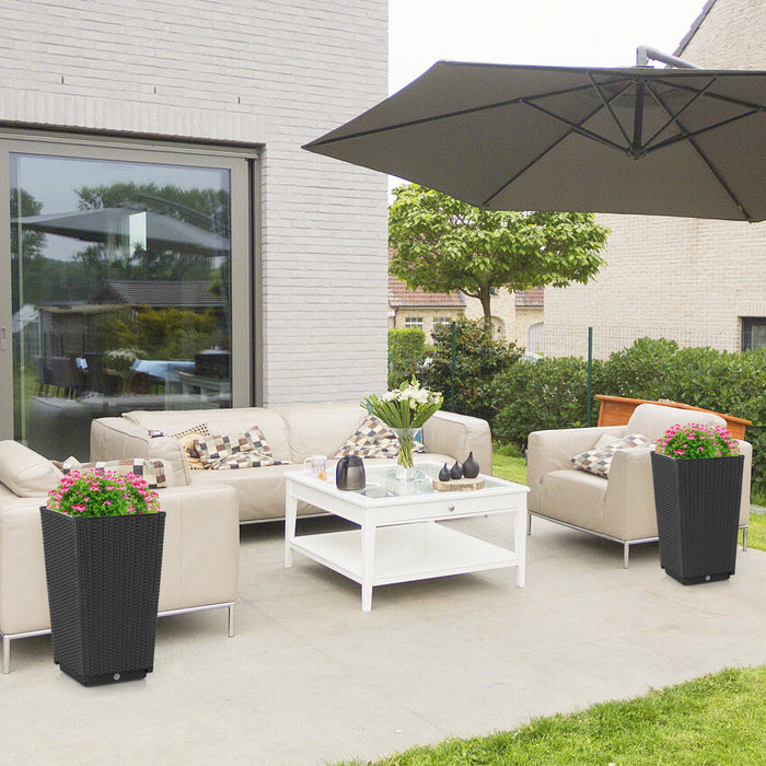 Costway 2pcs Outdoor Wicker Flower Pot 22,5 \"planters Hauts Avec Trou De Drainage Noir