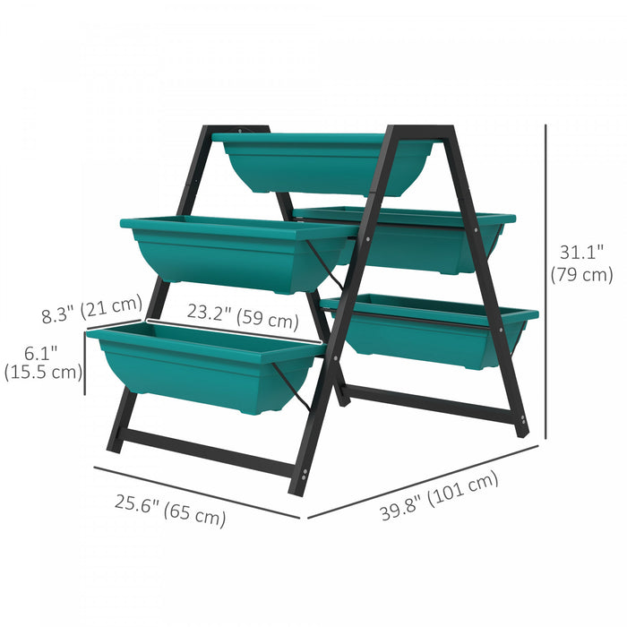 Outsunny Lit De Jardin Sureleve Vertical De 3 Niveaux Avec 5 Boites De Jardiniere, Support De Plante Exterieur Cultivent Le Conteneur Avec Des Trous Qui Fuient Pour Patio De Balcon Exterieur, Vert