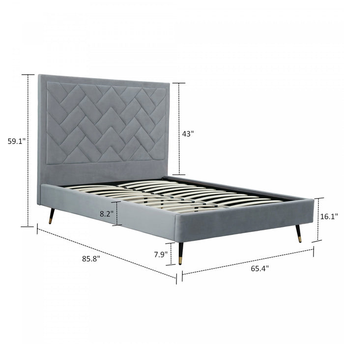 Lit Queen Moderne Crosby Rembourre en Velours Gris
