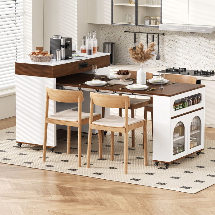 Table a manger extensible Avery avec ilot de cuisine roulant, noyer