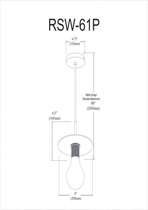 Luminaire suspendu moyen Roswell de Dainolite avec fini noir mat et 1 ampoule