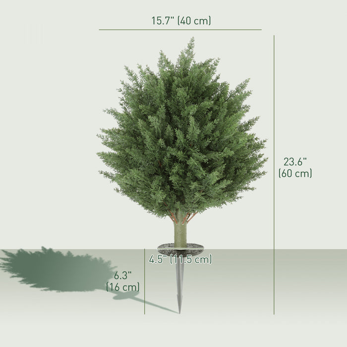 HOMCOM Cypres artificiels 24\" avec piquet, lot de 2, vert