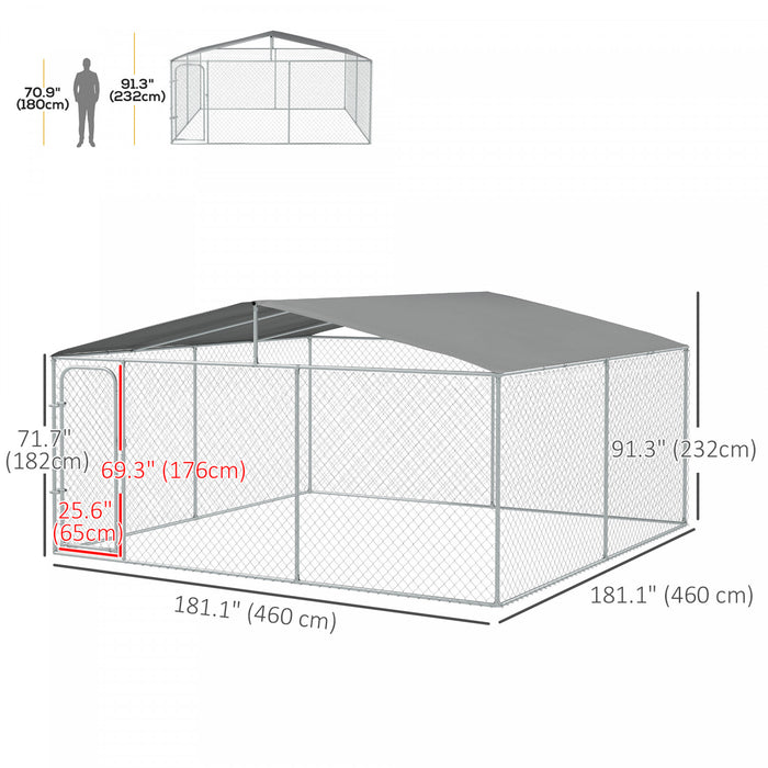 Pawhut Niche D'exterieur Pour Chien Robuste Avec Acier Galvanise, Verrouillage Securise, Parois Laterales En Maille, Housse Impermeable, Pour Jardin Et Terrasse, 15,1' X 15,1' X 7,5'