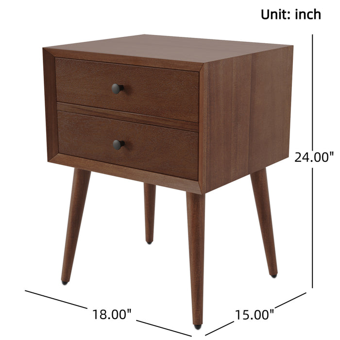 Emma Table de Nuit Moderne Mid-Century avec 2 Tiroirs, Marron