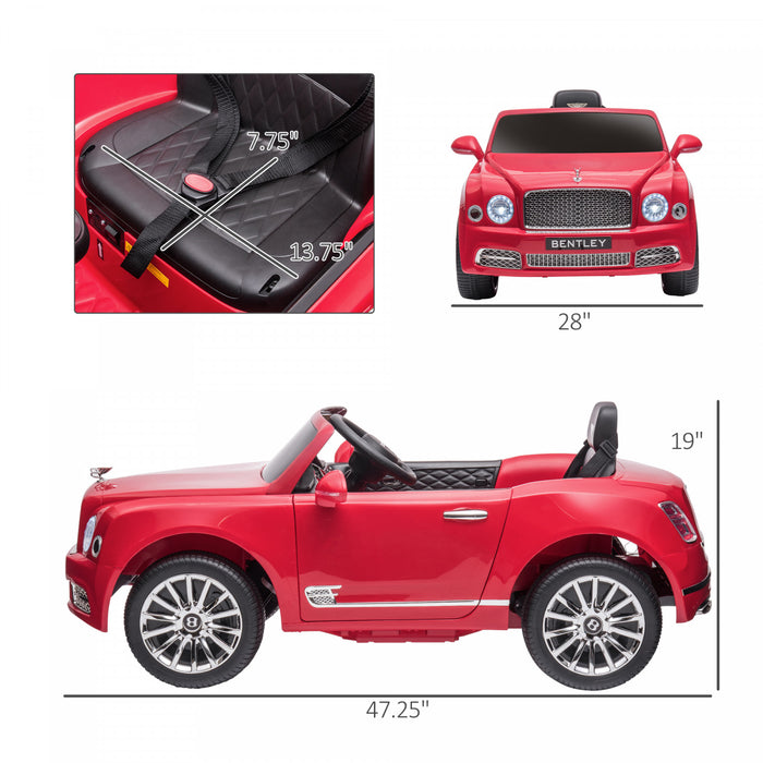 Aosom 12v Bentley Mulsanne Licence Voiture Electrique Avec Controle Parentale, Voiture Alimentee Par Batterie Avec Des Lumieres Led, Mp3, Klaxon, Musique, 2 Moteurs, Pour Les 37-72 Mois, Rouge