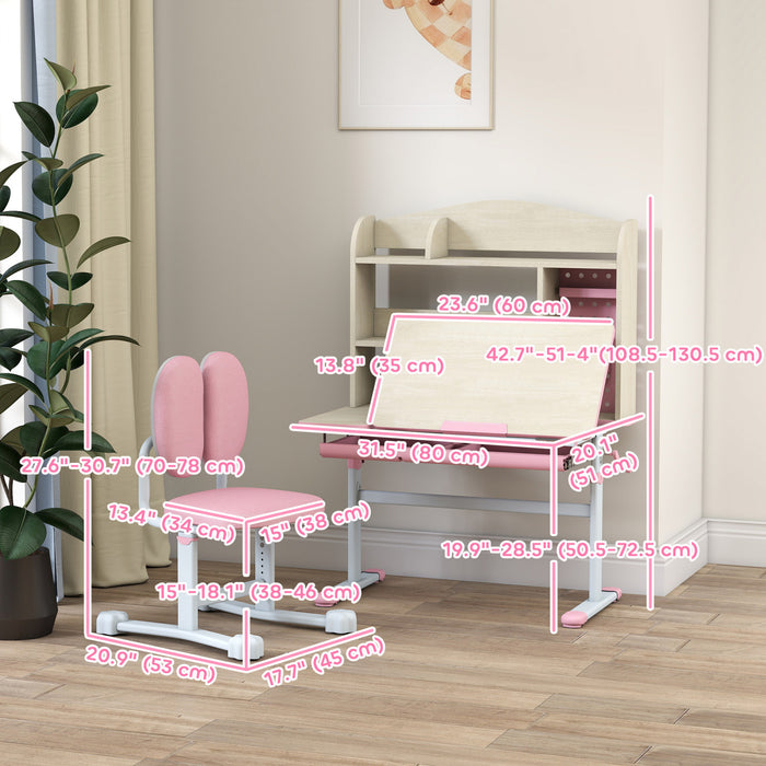 Qaba Ensemble Bureau et Chaise pour Enfants avec Hauteur Reglable, Rose