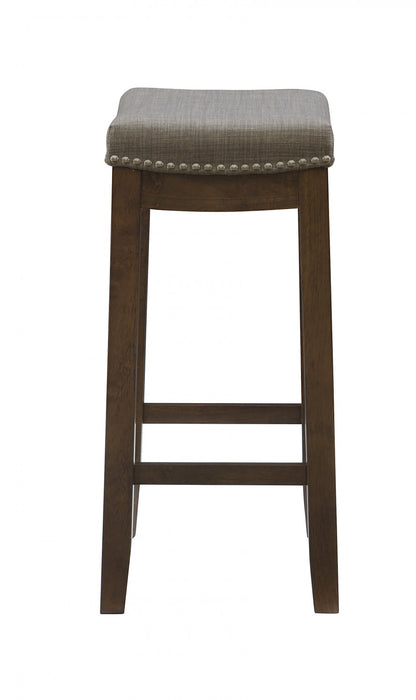 Tabouret Claridge de hauteur comptoir en tissu d’apparence lin, en forme de selle et sans dossier - brun foncé