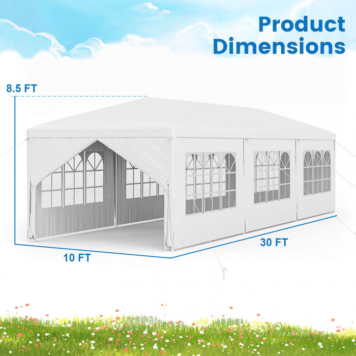 Tonnelle Exterieur 3 M X 9 M, Belvedere Impermeable A L’eau, Pavillon Robuste Grande Tente Avec Forte Connexion, Piquets Cordes, Pour Fetes, Evenements, Mariage, Plage Bbq , Facile A Assembler, Blanc