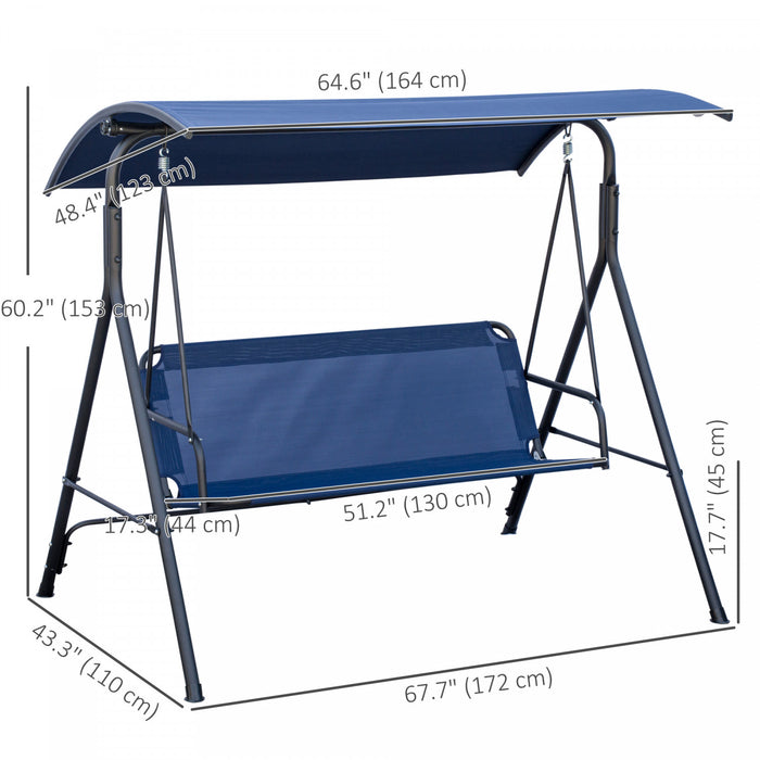 Outsunny Balancoire 3 Places avec Toit Ajustable, Bleu Fonce