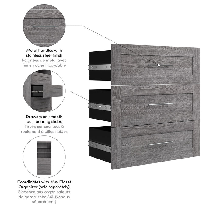 Ensemble de 3 tiroirs Pur de Bestar pour organisateur de garde-robe de 36 po (L) - gris écorce