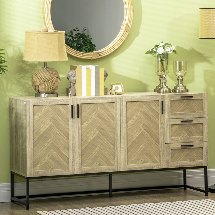 HOMCOM Buffet avec tiroirs et etageres reglables, chene