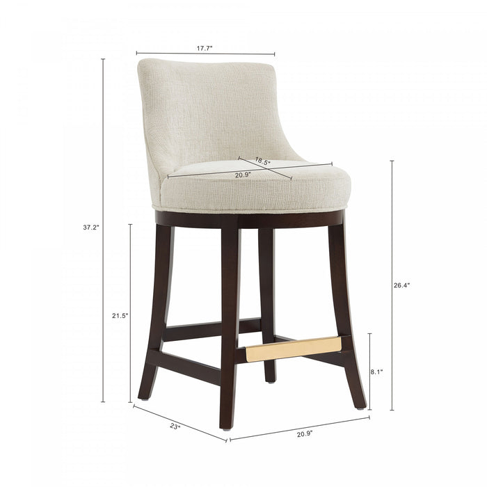 Tabouret de comptoir moderne en bois Lucia avec assise en chenille, finition naturelle