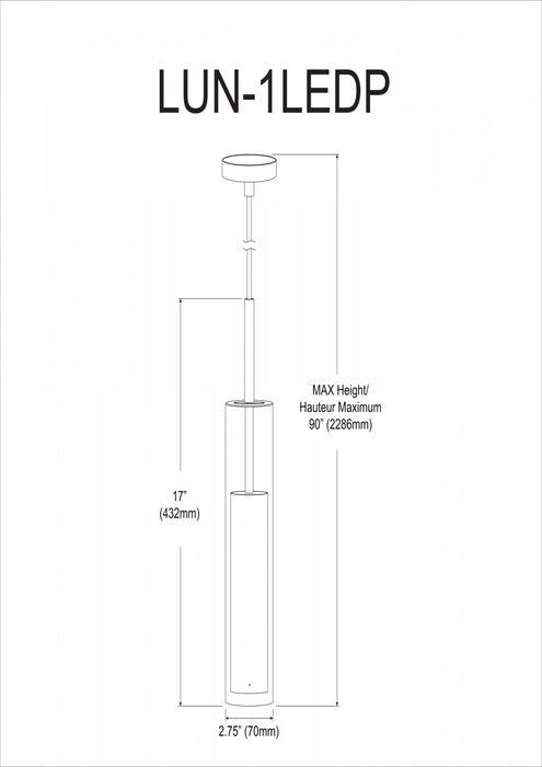 Luminaire suspendu Luna de Dainolite en verre transparent, avec fini laiton vieilli et ampoule à DEL de 6 W