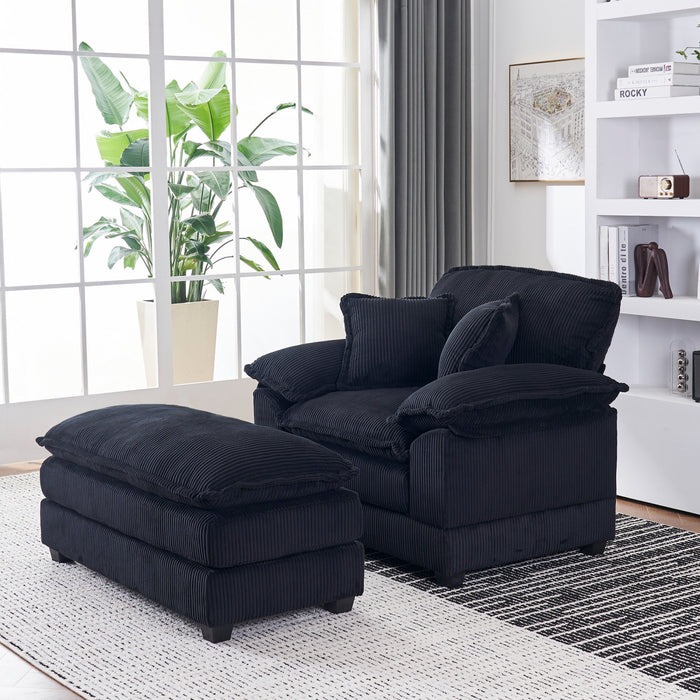 Liam Canape d'interieur moderne en velours cotele 46,9\" avec 2 coussins moelleux, Noir