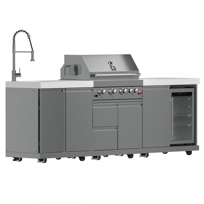 Cuisine d'exterieur Bulnes – BBQ en acier inoxydable de 60 000 BTU et comptoirs blancs – FODKT2506WHT