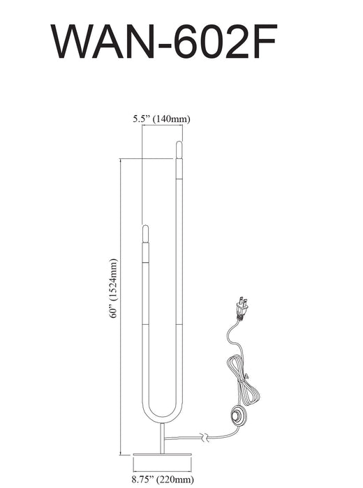 Lampe à pied Wand de Dainolite avec fini noir mat et 2 ampoules