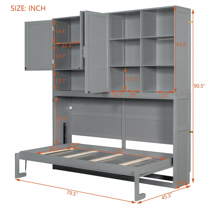 Ethan Lit escamotable gain de place avec rangement et design pliable, Taille simple, Gris