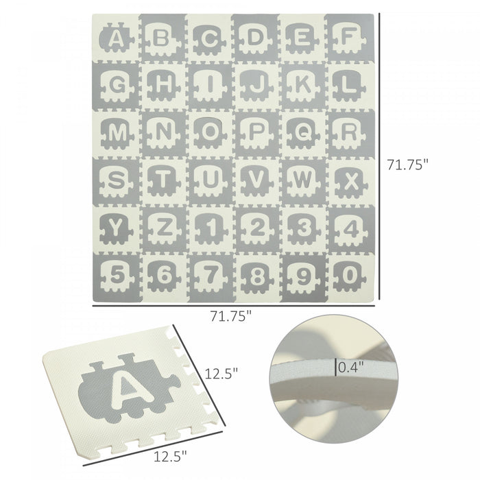 Qaba Mousse Puzzle Pour Enfants Carreaux De Sol Bebe Tout-petit Tapis De Jeu Educatif 36 Pcs 12,5 \"x 12,5\" Avec Lettres Et Chiffres Antiderapant Apprentissage 35 Sqft Eva
