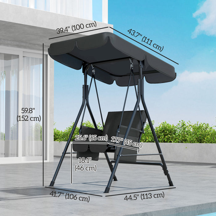 Outsunny Balancoire De Patio 1 Place Avec Auvent Reglable Et Coussins, Noir