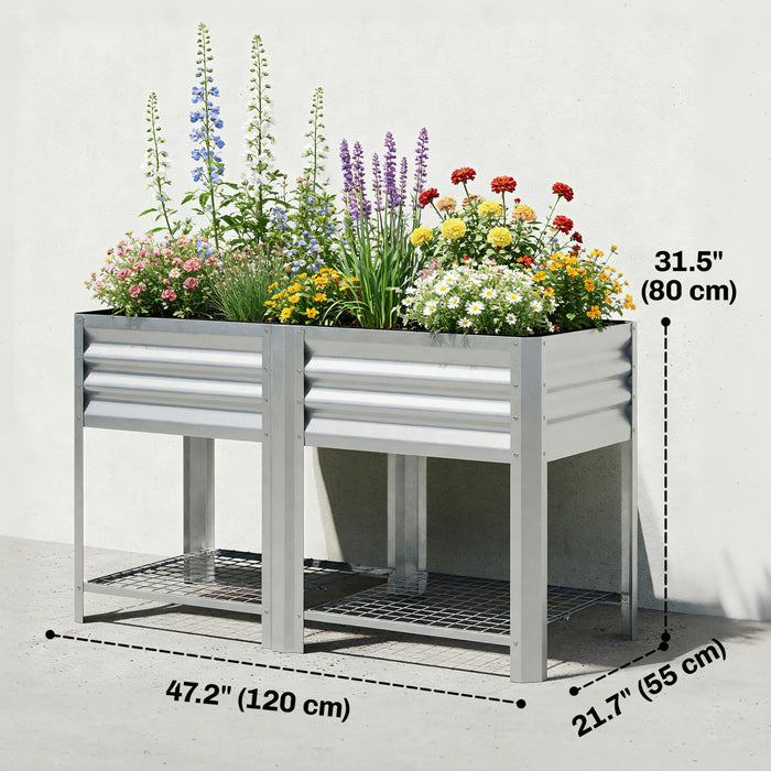 Outsunny Bac de Jardin Sureleve avec Etagere de Rangement 80 cm, Argente