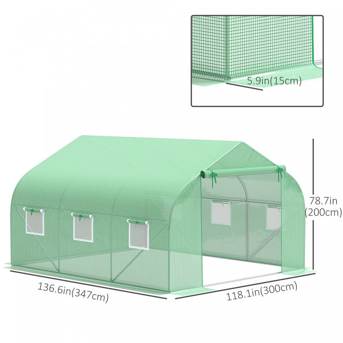 Outsunny Couverture De Remplacement Pour Serre De 11,5' X 9,8' X 6,6' Tunnel De Visite Couverture De Serre En Pe Avec Porte A Fermeture Eclair Et 6 Fenetres Enroulables, Verte