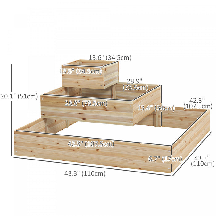 Outsunny Kit De Lit De Jardin Sureleve En Bois A 3 Niveaux Avec Doublure En Tissu, Jardiniere Surelevee, Terrasse Pour Cultiver Des Legumes, Des Fleurs, Des Fruits Et Des Herbes, 43,3\" X 43,3\" X 20,1\"
