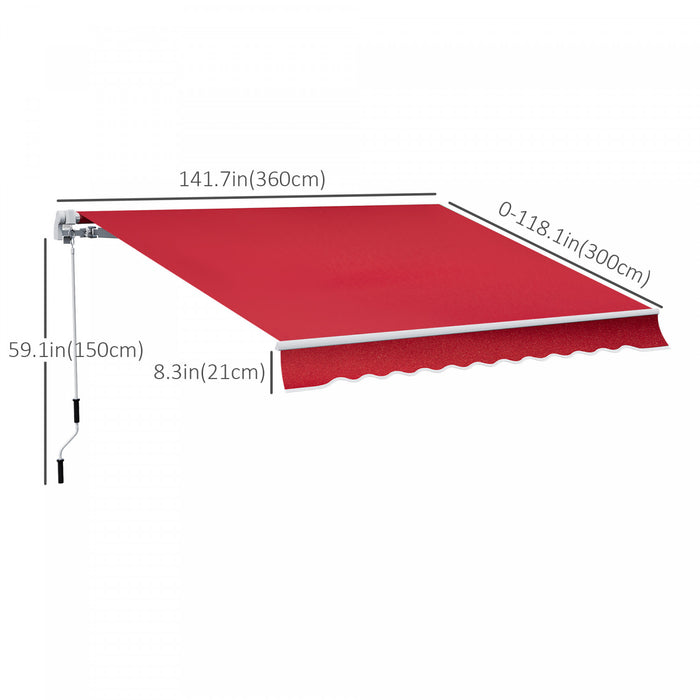 Auvent Retractable Manuel Outsunny 12' X 10' Abri De Parasol Exterieur Patio De Fenetre Terrasse Abri Exterieur D'auvent Cadre En Aluminium Manivelle Rouge Vin