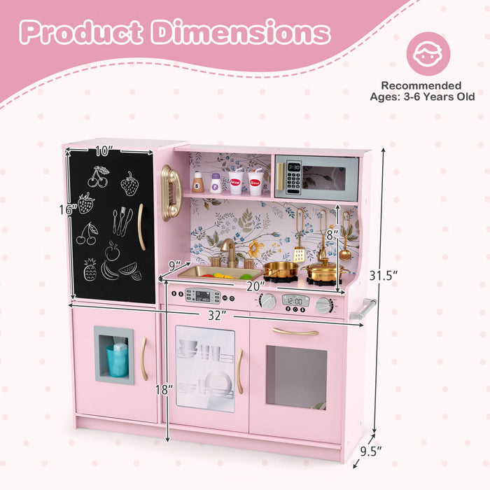 Costway Kid's Pretend Play Kitchen Toddler Kitchen Playset Avec Blackboard Rose Clair