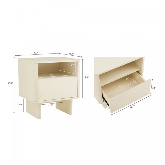 Table de nuit moderne Ella 20\" en creme (1 tiroir) - Lot de 2