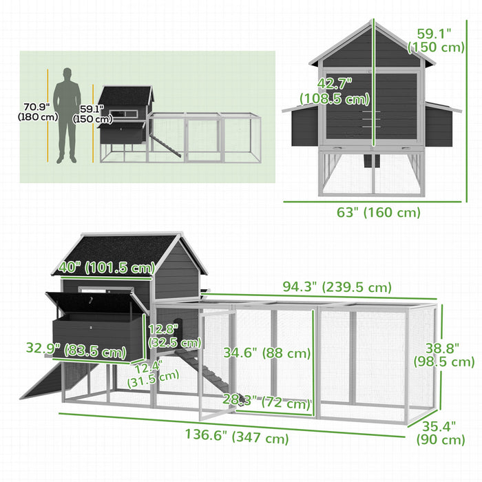 Poulailler 137\" Avec Poulailler, Nichoir, Gris