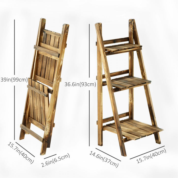 Outsunny - Support De Plantes Sureleve En Bois Rustique A 3 Niveaux, Avec Un Fond A Lattes Et Un Design Naturel Et Elegant, 16\" X 15\" X 37''