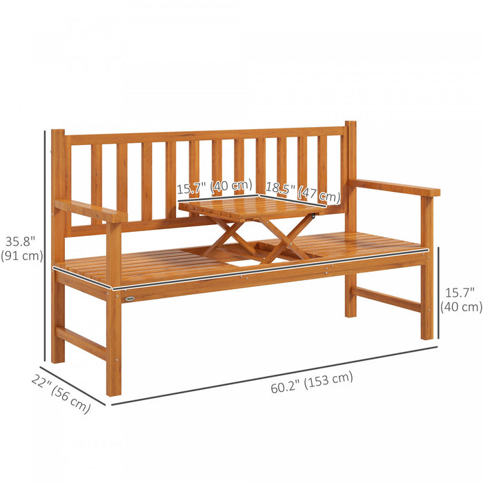 Outsunny Banc D'exterieur Avec Table Centrale Relevable, Banc De Jardin 60\"