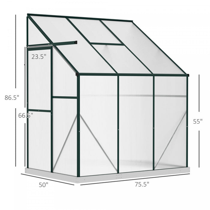 Outsunny Serre De Jardin Aluminium Polycarbonate Serre A Tomates Jardinerie Plantes Avec Fenetre Et Porte Coulissante Dim. 75.5\"l X 50\"l X 86.5\"h Transparent Et Vert