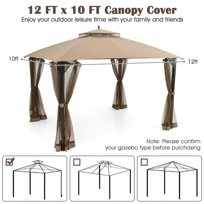 10’ X 12’ Patio Gazebo De Remplacement Couvercle Superieur A 2 Niveaux Canopy Cpai-84 Exterieur Brun