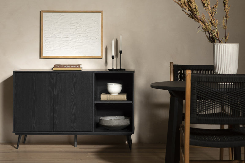  Armoire décorative Mezzy à 2 portes avec rangement ouvert - chêne noir