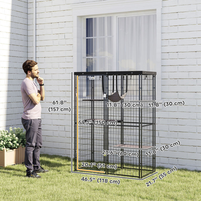Cage Pour Chat En Metal Pawhut Avec Couvercle, Hamac