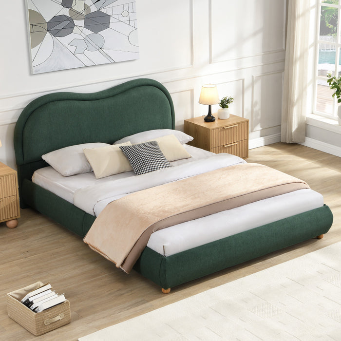 Olivia Cadre de lit plateforme rembourre avec tete de lit incurvee, taille Queen, vert
